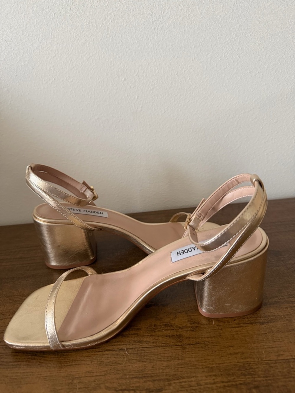 Steve Madden Gold Leather Block Heel Sandals